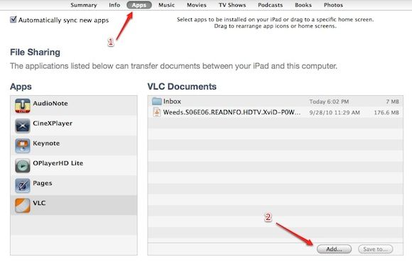 Передача файлов через iTunes — раздел 'Общий доступ к файлам'