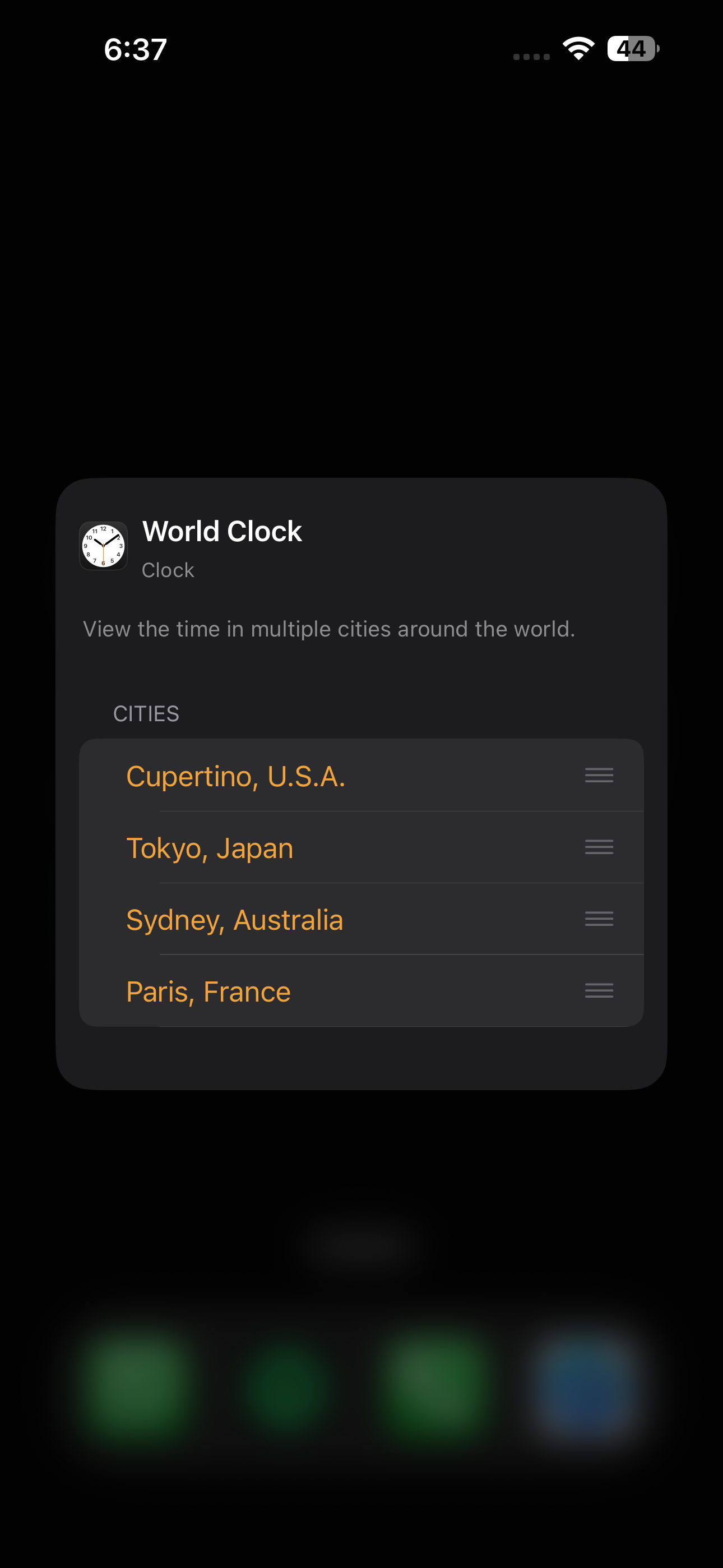 editing cities in the world clock widget options