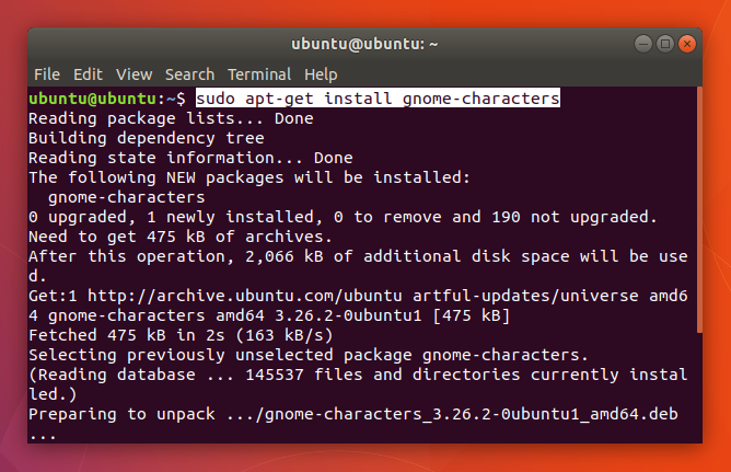 приложение Characters в GNOME