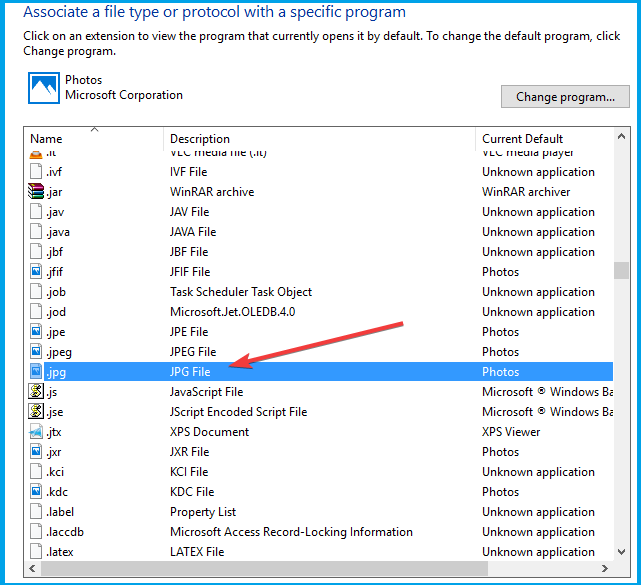 Список расширений файлов с ассоциацией для JPEG
