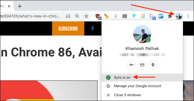 Убедитесь, что синхронизация включена в Chrome на Mac