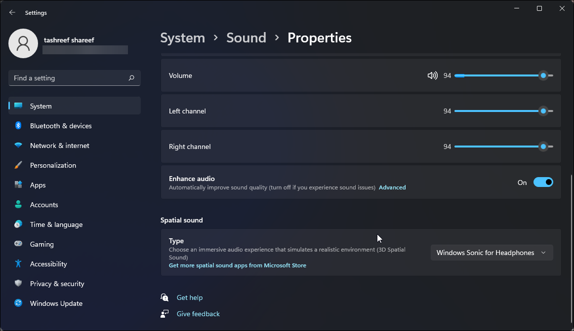 Включение функции Улучшение звука в Windows 11