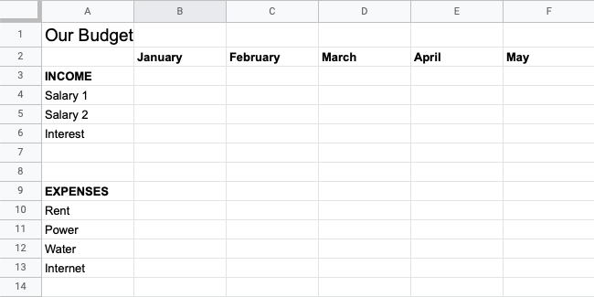 Доходы, расходы и месяцы в таблице