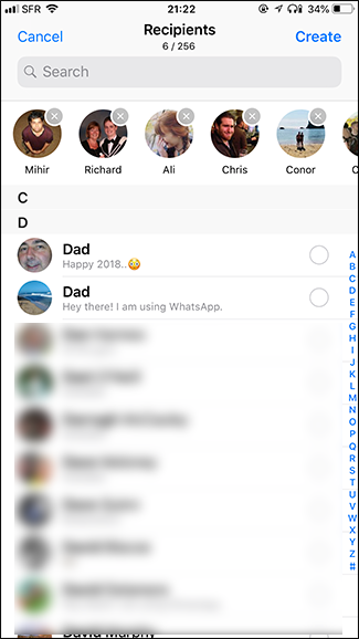 Созданный список рассылки на iPhone