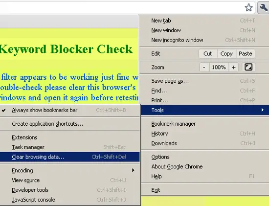 Ventana de Chrome para borrar datos de navegación