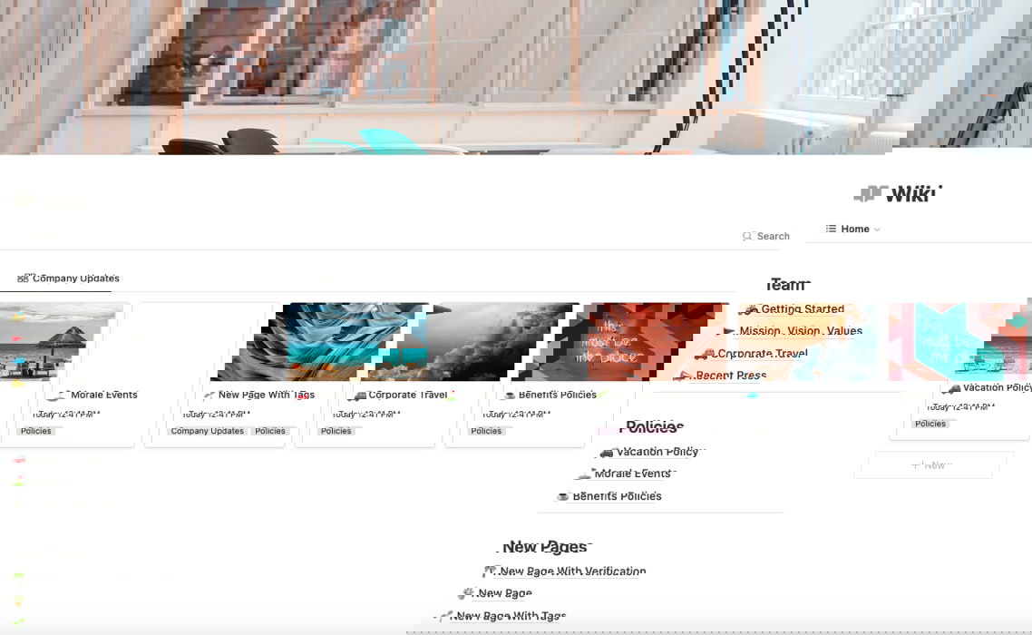 Главная страница шаблона Notion Wiki