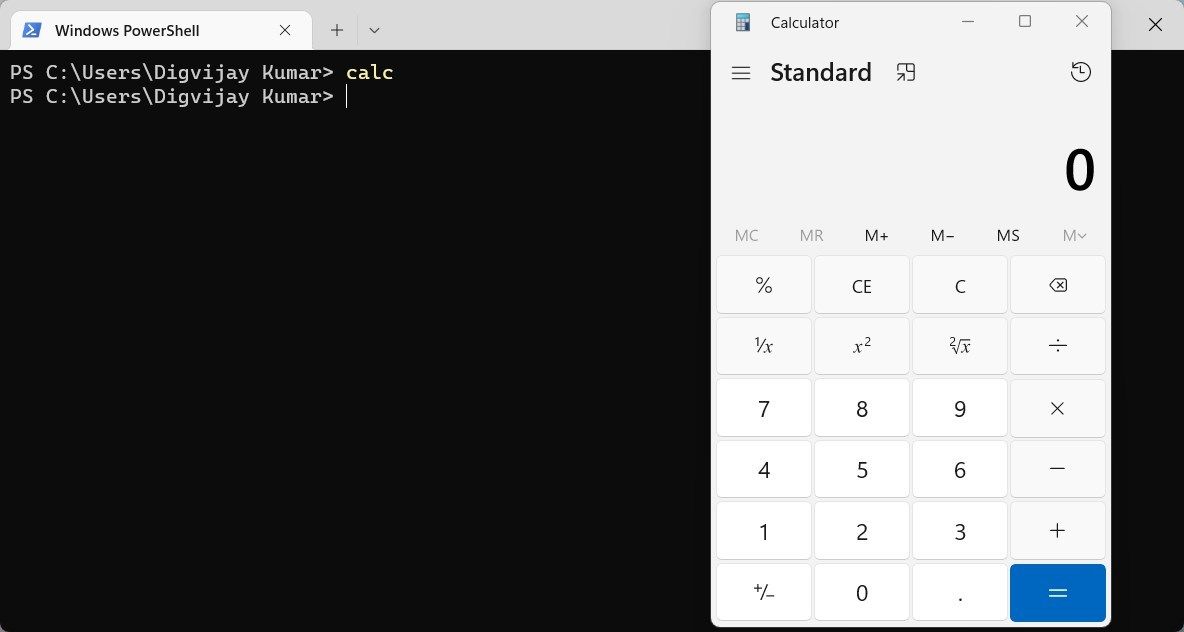 Открытие Калькулятора через PowerShell