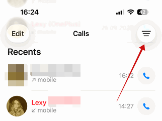 Tapping menu button in the Phone app on iPhone.  