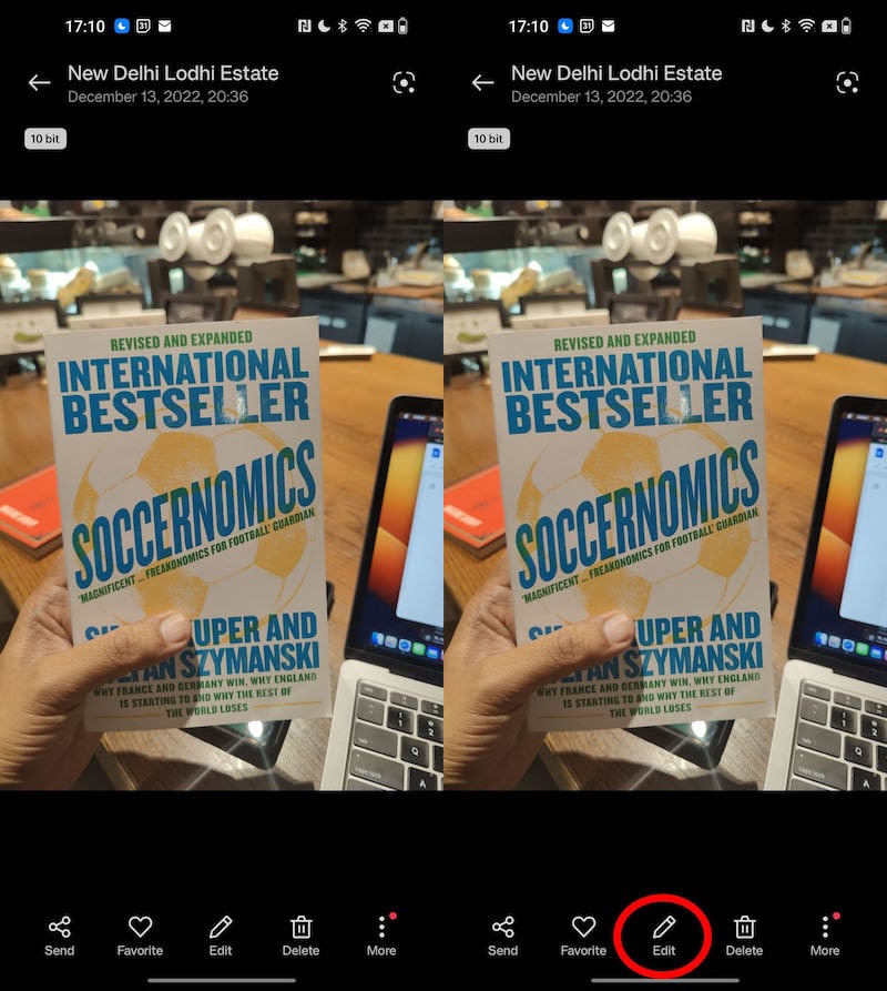 Кнопка Редактировать в приложении Фото на OnePlus