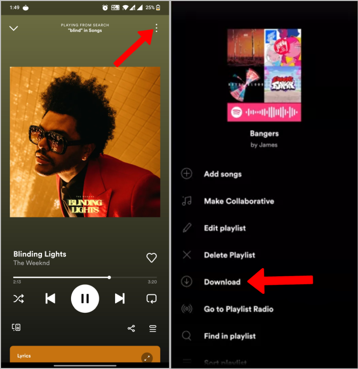 скачивание трека в приложении spotify
