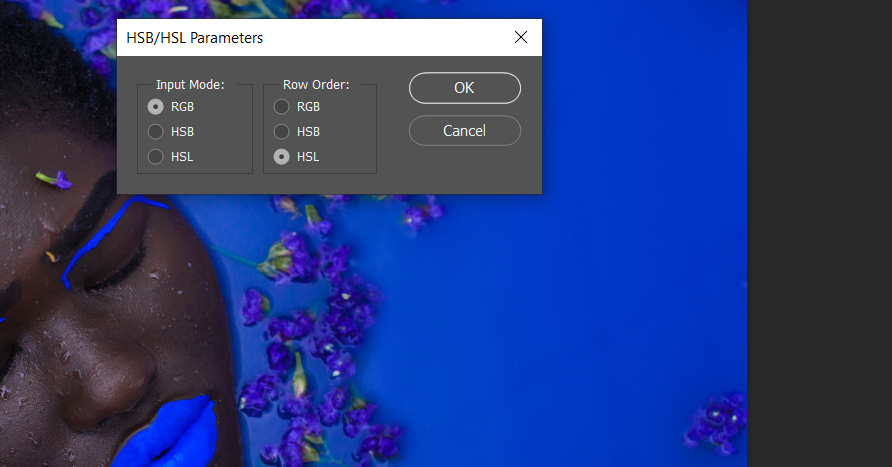 Выберите RGB и HSL