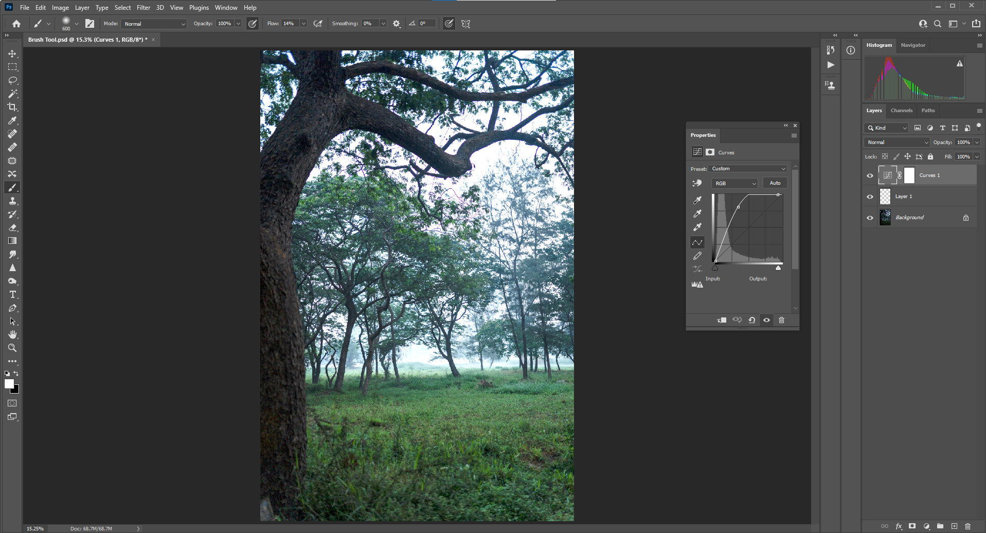 кривые для осветления изображения
