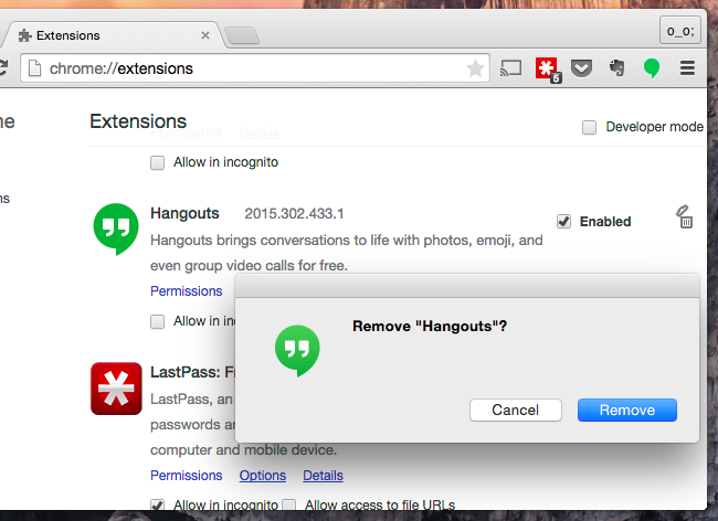 Страница расширений Chrome с кнопками удаления и переключателями