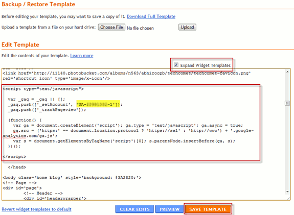Вставка кода в шаблон Blogger