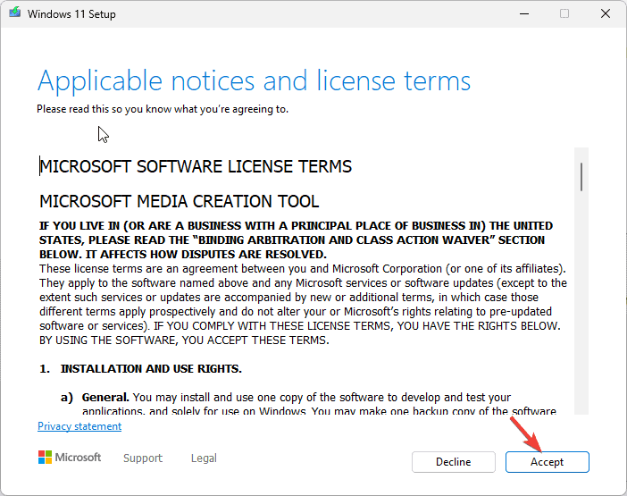 Окно принятия лицензионного соглашения Windows