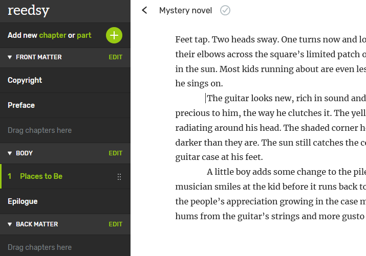 Левая панель Reedsy Book Editor
