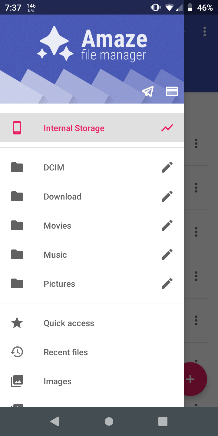 Параметры меню Amaze File Manager