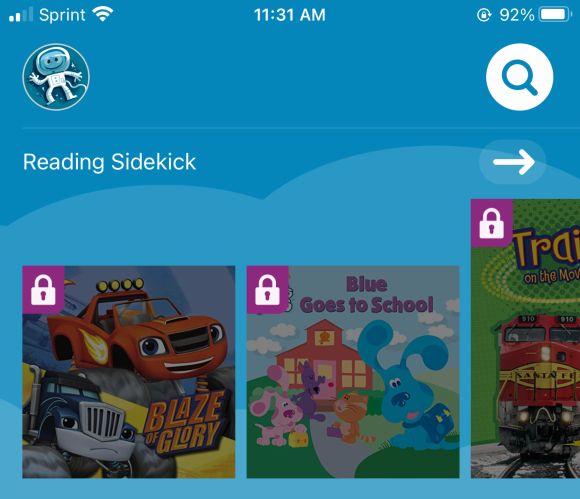 Вкладка Reading Sidekick в приложении Amazon Kids+