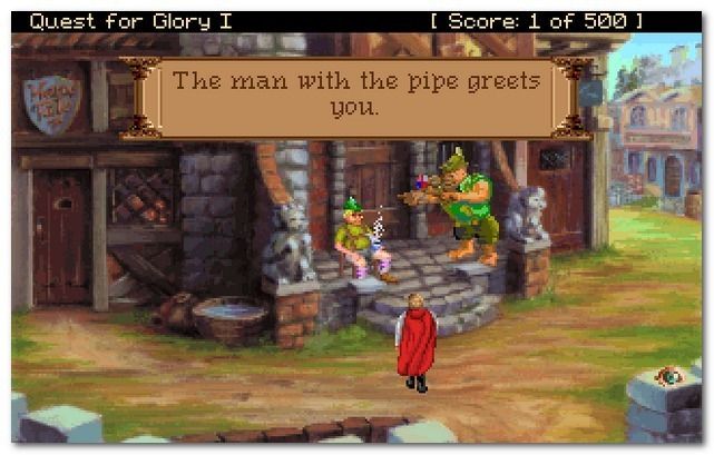 Скриншот игрового процесса классического квеста: персонаж на площади города