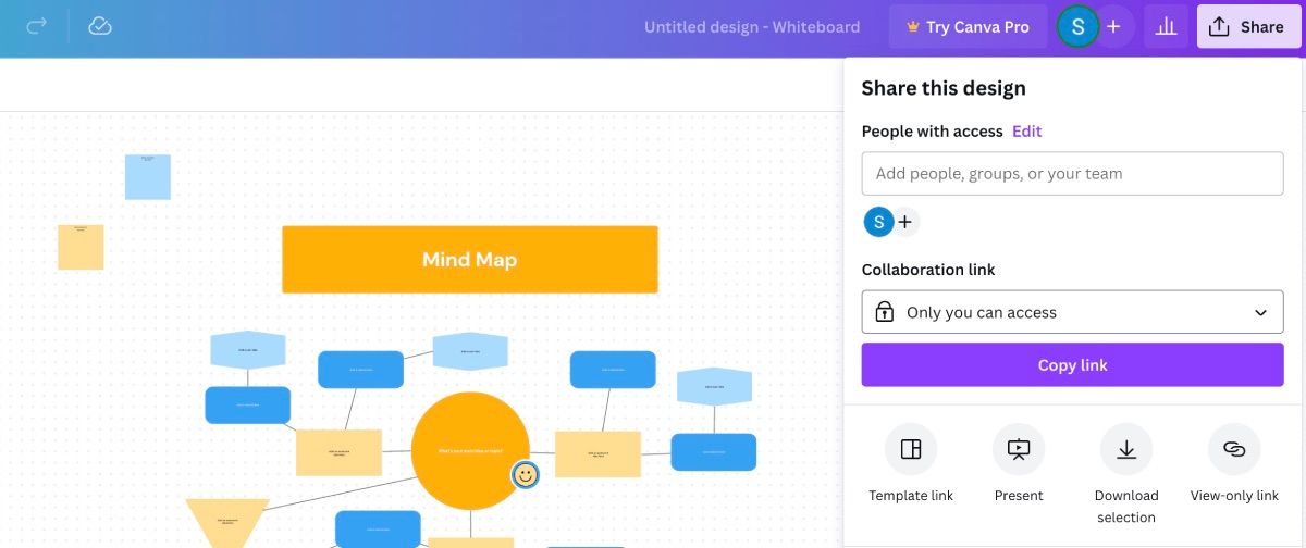 Canva Whiteboard sharing options