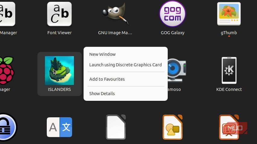 Контекстное меню запуска приложения с дискретной графической картой в Linux