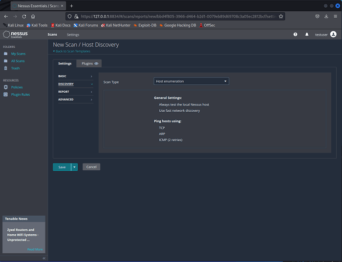 Параметры Discovery для нового скана