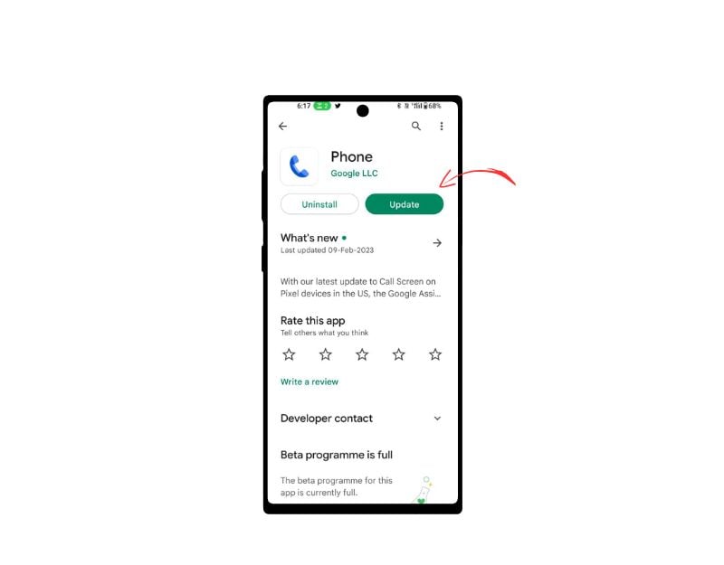 Скриншот обновления приложения «Телефон» в Google Play