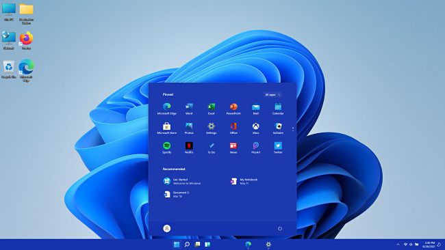Рабочий стол и меню Пуск в Windows 11 Insider Preview