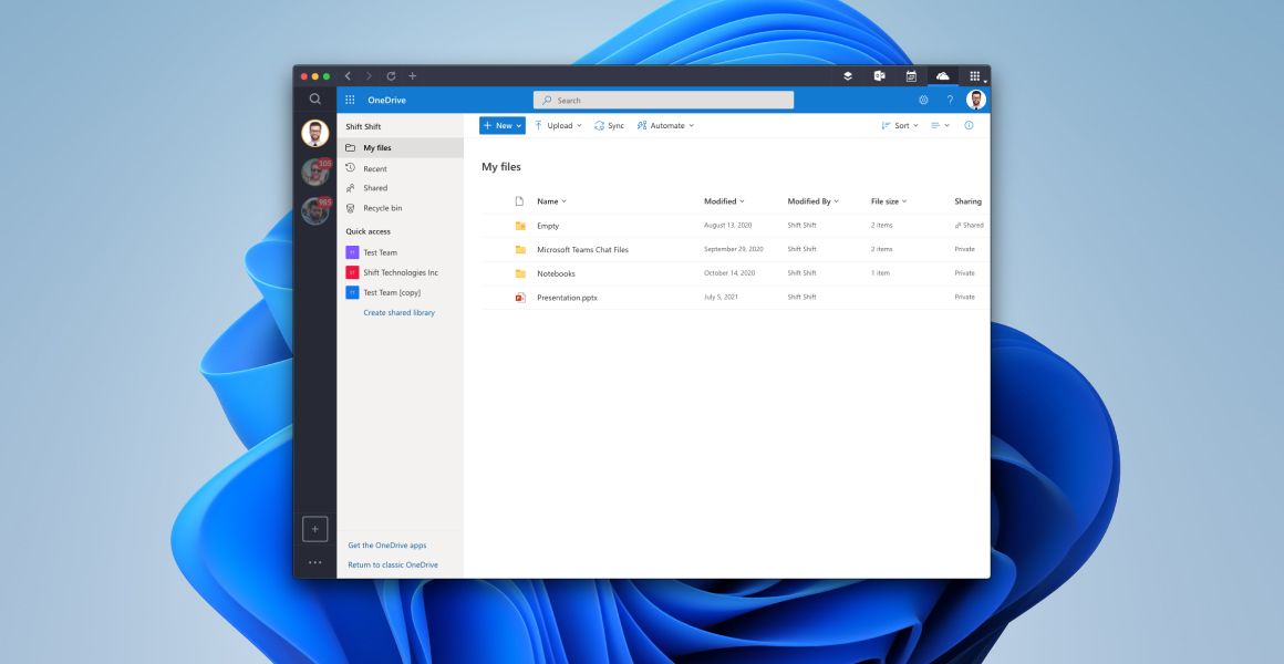 Управление несколькими учетными записями OneDrive в приложении Shift