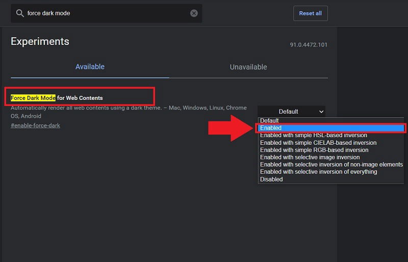 Включение принудительной тёмной темы в Chrome