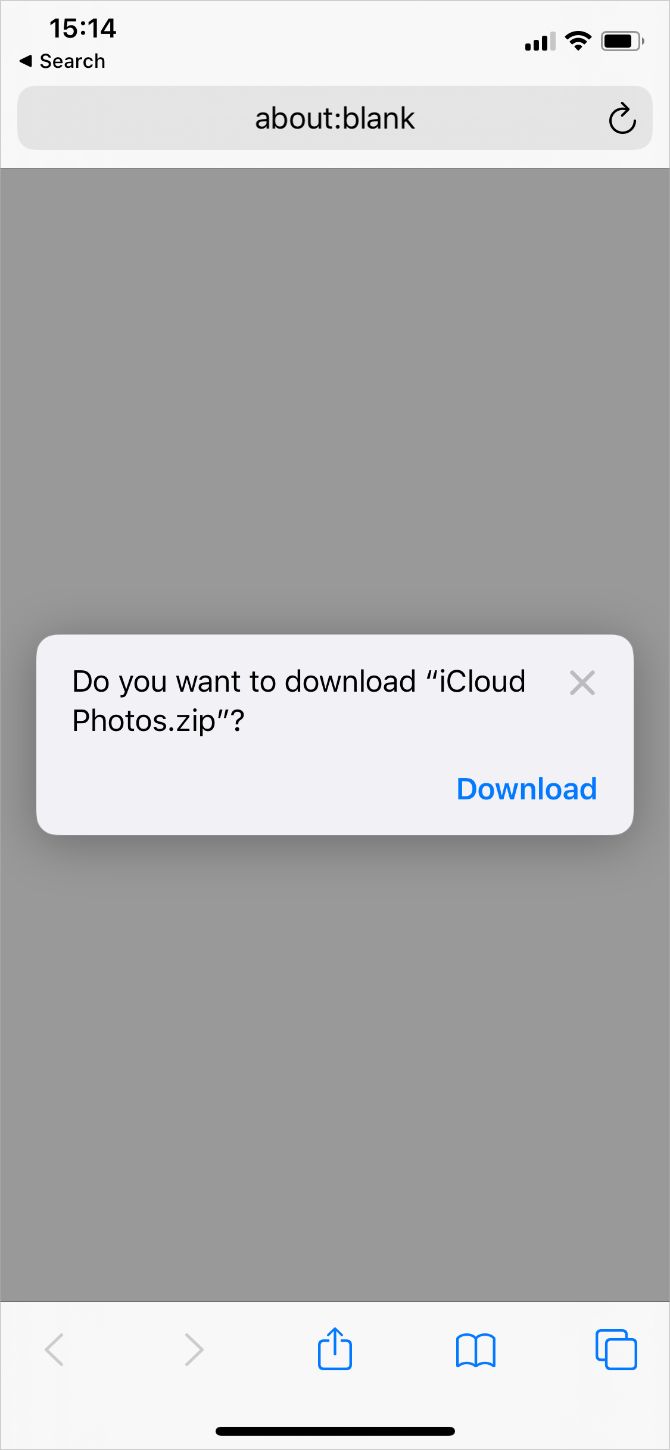 Архив ZIP: скачивание нескольких фото из iCloud в Safari на iPhone