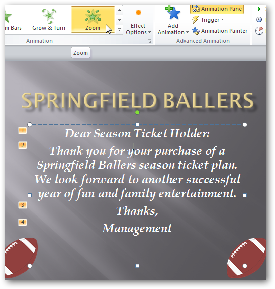 Применение анимации к тексту