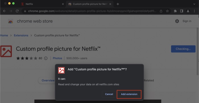 Screenshot der Chrome‑Erweiterung zur Anpassung des Netflix‑Icons
