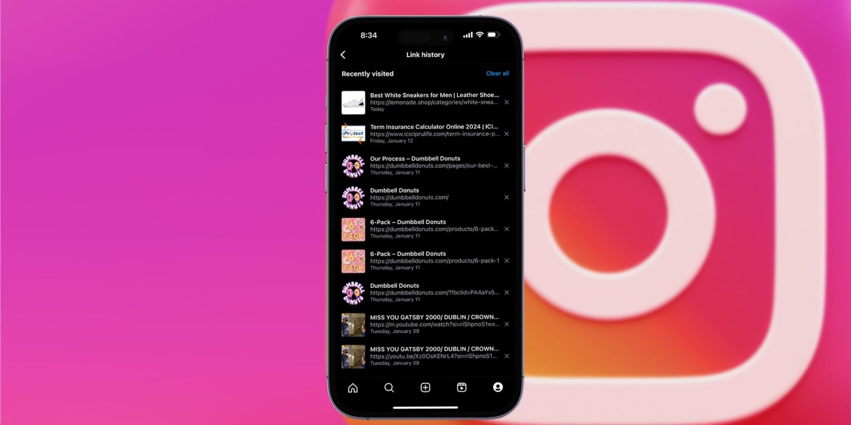 Как отключить историю ссылок в Instagram