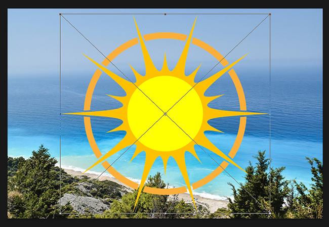 Перетаскивание маркеров трансформации вокруг изображения в Photoshop.