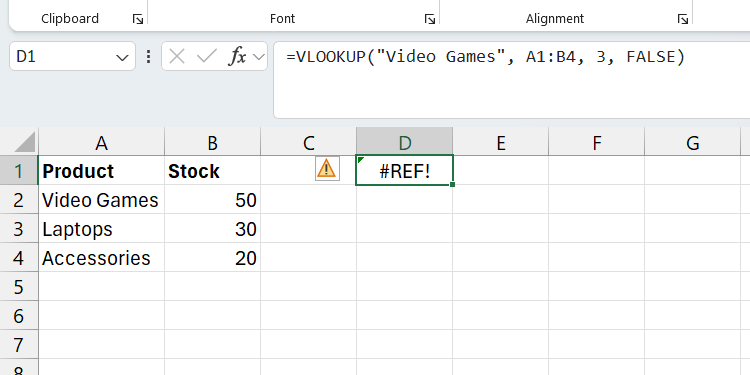 Ошибка ссылки VLOOKUP в Excel.