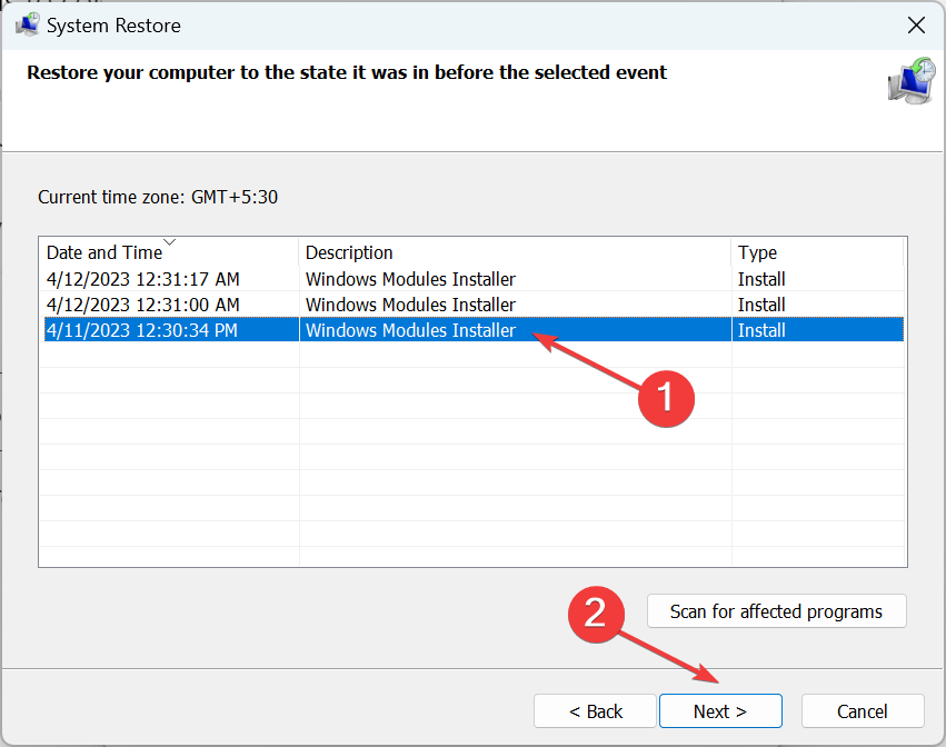 Подтверждение восстановления системы