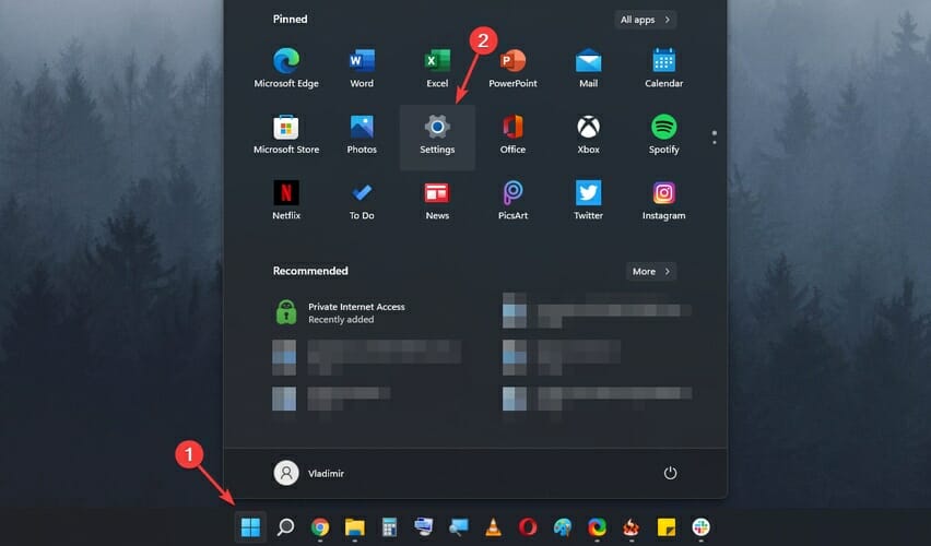 windows settings start menu