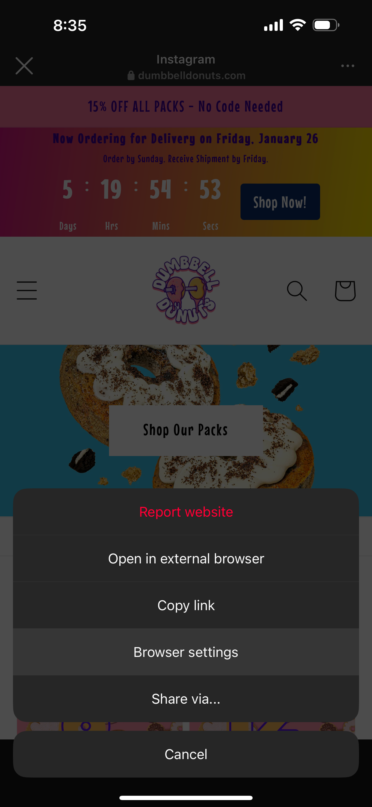 Instagram browser settings