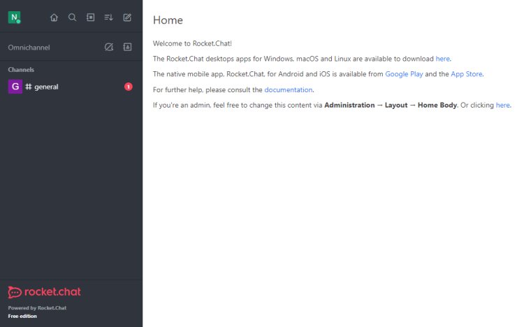 Панель управления Rocket.Chat