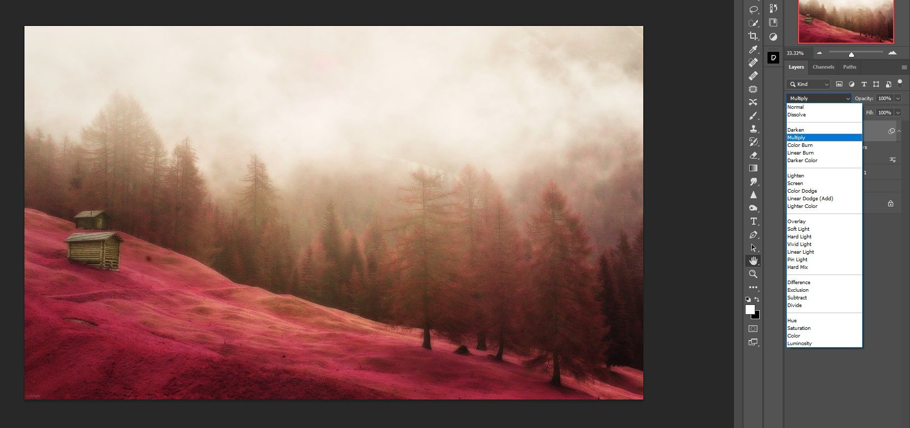 Изменение режима Blend Mode на Multiply