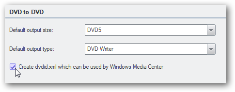 Параметр создания dvdid.xml для Windows Media Center