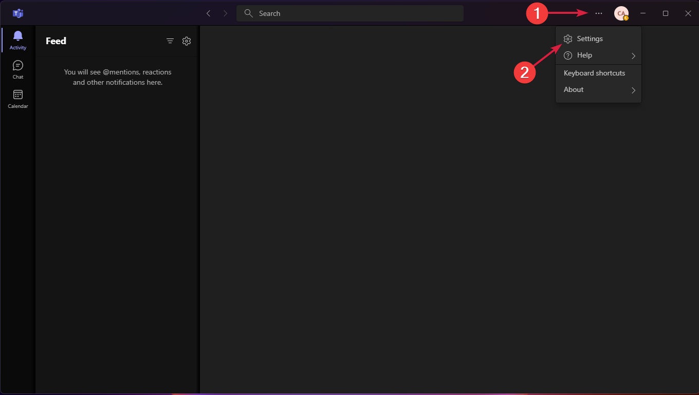 Пункт меню «Settings» в Microsoft Teams