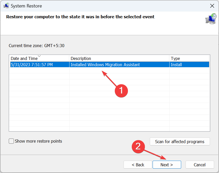 Подтверждение восстановления системы