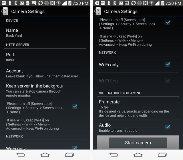 Скриншот интерфейса приложения IP-камера с кнопкой 