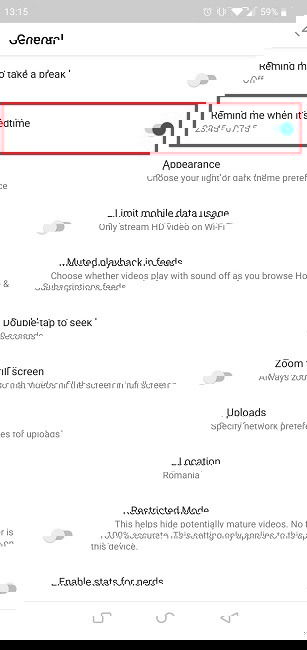 Настройка напоминания перед сном в YouTube
