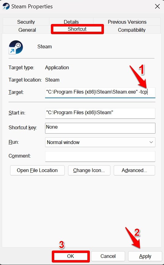 Изменение протокола Steam на TCP