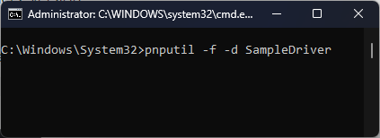 Удаление пакета драйвера в командной строке