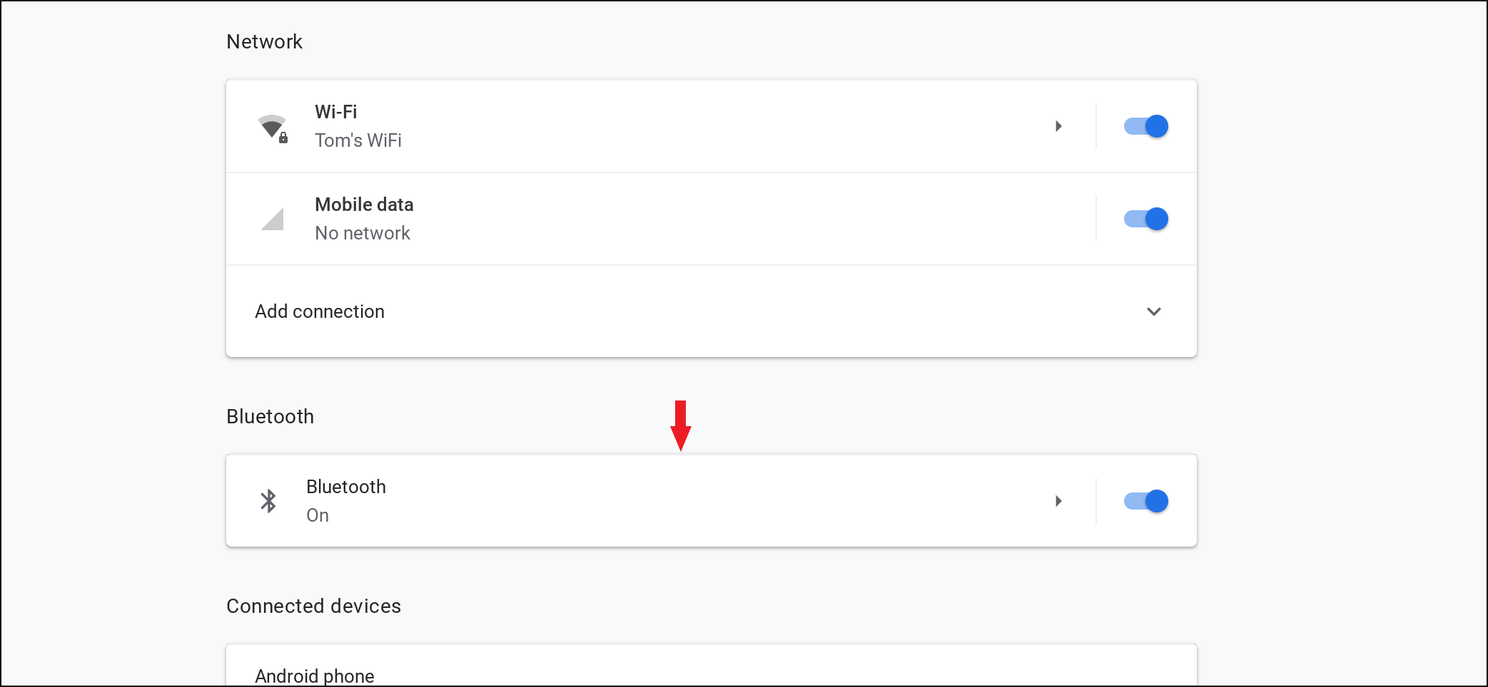 Экран Bluetooth на Chromebook