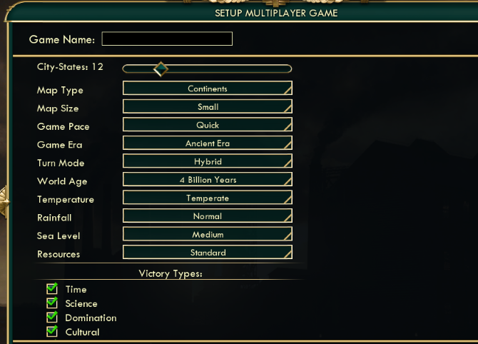 Настройки мультиплеера и расширенные опции Civilization V